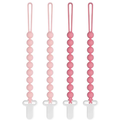 Pacifier Clips Baby Girls - Draklary 4 Pack Paci Clip Silicone Soothe Baby Binky Holder for Newborn Essentials Shower Birthday Gift