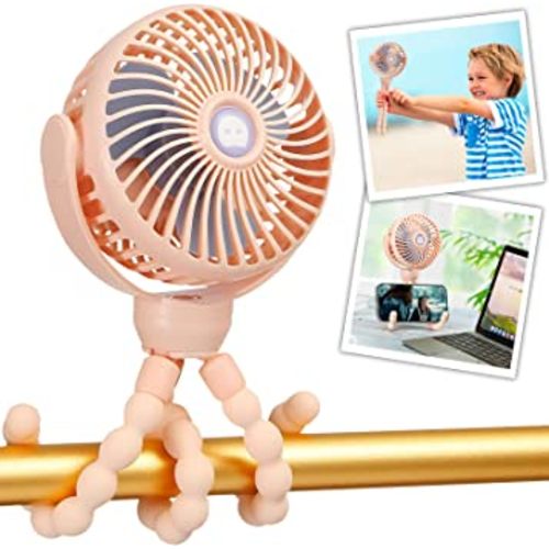snawowo Mini Portable Baby Stroller Fan, Battery Operated Clip on Fan, Rechargeable 360° Rotate Flexible Tripod Handheld Cooling Fan for Car Seat Crib Treadmill Travel(Pink)