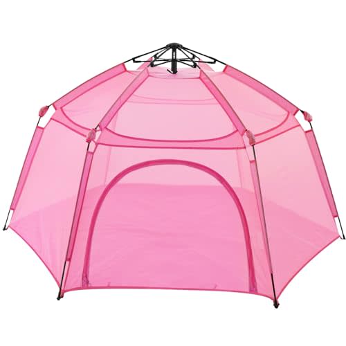Alvantor Pop Up Playpen- 7'x7'x44”Baby Playpens Large Kids Play Tent Portable and Foldable Playpen Indoor/Outdoor Play Yard with Protective Mesh, UV SPF 50+ Sunshade, and Soft Foam Floor, Pink