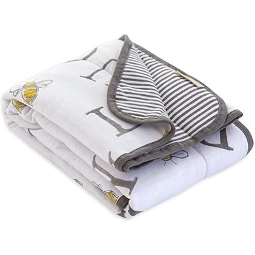 Burts Bees Baby Infant Reversible Blankets 100% Organic Cotton GOTS Certified - A-Bee-C Prints with Quilting Pattern Soft Nursery Blanket with 100% Polyester Fill for Size 30 x 40 Inch