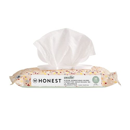 The Honest Company Clean Conscious Wipes | 99% Water, Compostable, Plant-Based, Baby Wipes | Hypoallergenic, EWG Verified | Terrazzo, 36 Count - 36 Count (Pack of 1)