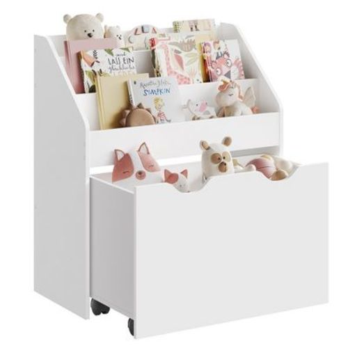 Songmics Kids Bookshelf And Toy Organizer Toy Storage Chest And Bookcase With 3 Shelves Storage Box With Wheels Multipurpose Cloud White