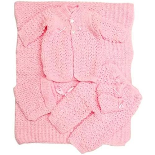 Newborn Baby Crochet Blanket 5 Piece Set Hat, Booties, Sweater, Pants