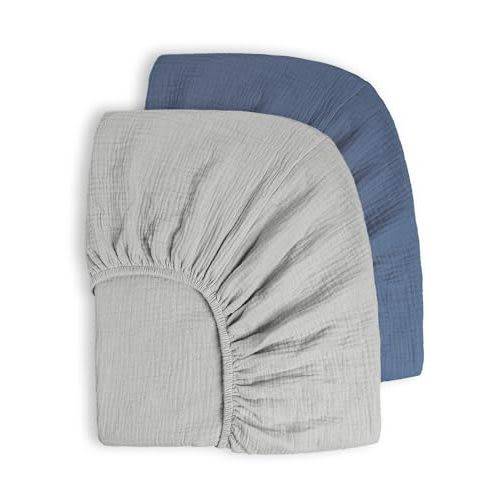 Bearmoss Muslin Crib Sheets 100% Cotton Baby Crib Sheets Fitted for Standard Crib Mattress & Toddler Bed Mattress 52"x28" Soft Breathable Crib Sheets Neutral for Boys Girls - 2 Pack (Blue Elephant)