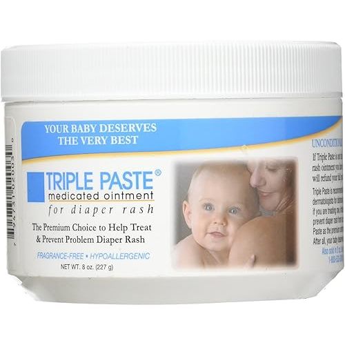Triple Paste Diaper Rash Cream, Hypoallergenic Medicated Ointment for Babies, 8 oz (Pack of 2)