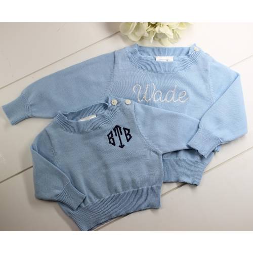 18mo - Baby Boy Sweater Monogram, Blue Pullover Personalized Sweater, Boy Girl Embroidered Sweater, Infant Crewneck Sweater, Knit Baby Gift Winter
