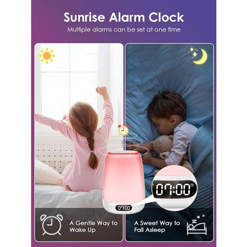 Sound Machine Baby Night Light, Touch/APP Wake Up Smart Alarm Clock for Kids Lamp,48 RGB Colors Baby Night Light for Nursery Lamp,14 White Noise&Bluetooth Nursery Night Light,Dimmable Night Light Lamp