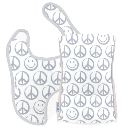 Burp 'N Bib Gift Set - Grey Peace Sign