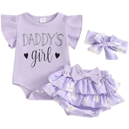 BeQeuewll Baby Girls Summer Outfits Short Sleeve Letter Romper with Baseball Print Skorts and Headband and Socks Set