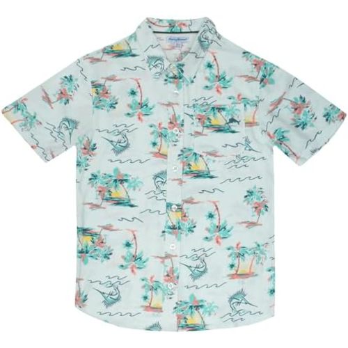 Tommy Bahama Boys Classic Woven Button-Down Shirt - Summer Short-Sleeve Hawaiian Shirt with Pocket for Kids