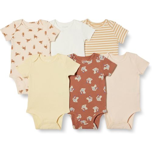Amazon Essentials Baby Girls' Short-Sleeve Bodysuits, Pack of 6