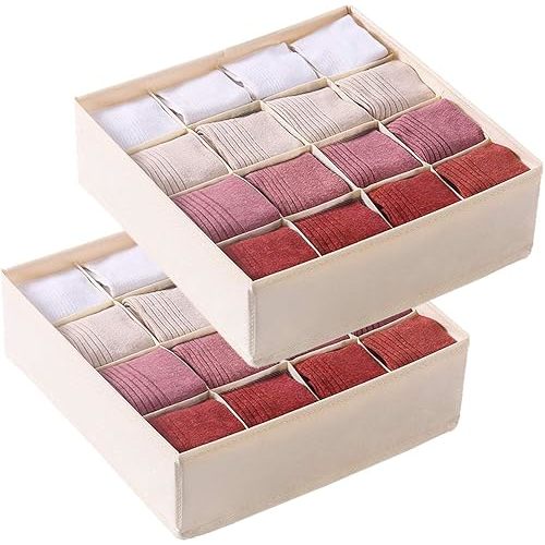 Qozary 2 Pack Drawer Organizer Divider, 16 Cell, 2 pack, Beige