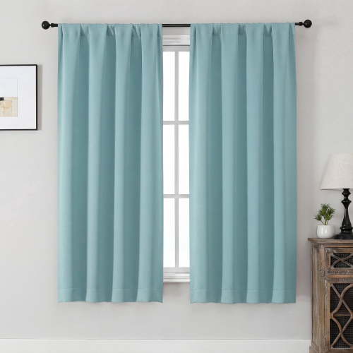 MKHILL Aether Aqua Rod Pocket Blackout Curtains 2 Panels, 63 Inch Long Thermal Insulated Light Blocking Window Drapes, Each 40" W x 63" L, Aqua