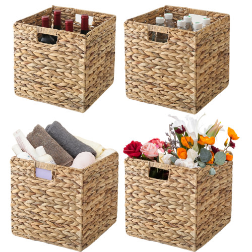 CHOSHOME Water Hyacinth Storage Baskets Wicker Cube Baskets 12X12x12 4 PACK