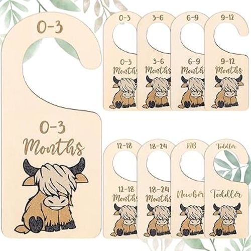 8Pcs Highland Cow Baby Closet Dividers Cute Farm Cow Hanging Baby Closet Organizer Double-Sided Wardrobe Organizer from Newborn to 24 Months for Baby Shower Birthday