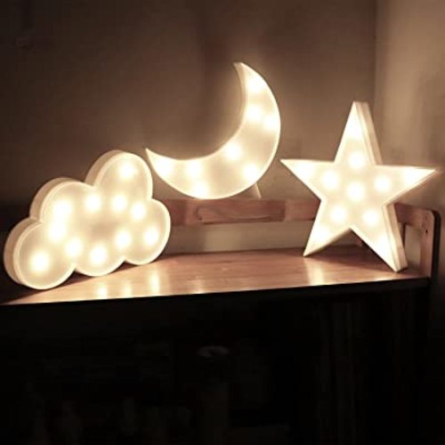 AUSAYE 3 PCS 3D Crescent Moon Light Cloud Led Star Lamp, Decorative Night Lights Room Decor NightLight for Kids Adults Birthday Christmas Gifts