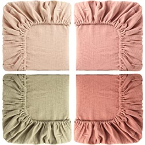 4 Pcs Baby Crib Sheets for Boys Girls, Cotton Baby Fitted Crib Sheet Soft Muslin Crib Sheets for Mini Crib Mattress (Vivid Color, 28 x 51 Inch)