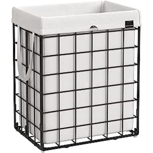 SONGMICS Laundry Hamper, 23.8 Gal (90L) Laundry Basket, Collapsible Clothes Hamper, Removable and Washable Liner, Metal Wire Frame, for Bedroom Bathroom, Black and White ULCB190W01 : Home & Kitchen
