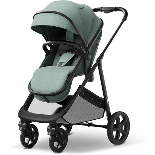 Mompush Wiz Baby Stroller, Convertible Infant Stroller for Newborn and Toddler with Reversible Seat and Large UPF 50+ Canopy