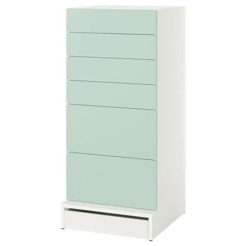 SMÅSTAD / UPPFÖRA 6-drawer chest - white/light green 23 5/8x25 5/8x53 1/2 "
