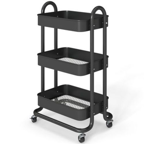 SUGIFT 3 Tier Rolling Cart Utility Cart with Lockable Wheels Rolling Metal Storage