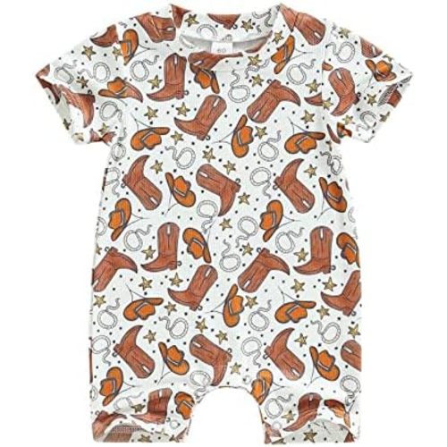 Muasaaluxi Western Baby Girl Boy Clothes Short Sleeve Cow Print Romper One Piece Bodysuit Shorts Summer Outfit