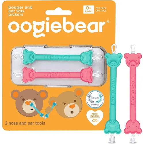 oogiebear: Baby Nose Cleaner & Ear Wax Removal Tool - Safe Booger & Earwax Removal for Newborns, Infants, Toddlers - Dual-Ended - Essential Baby Stuff, Diaper Bag, Raspberry & Seafoam with case