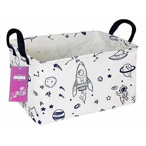 INGHUA Rectangular Storage Basket Fabric Organizer Bin for Toys,Books,Clothes,Gifts,Pets-Perfect for Home,Office,Nursery,Dorm,Shelf(Rec Spaceships)
