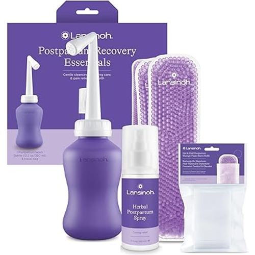 Lansinoh Postpartum Kit, Includes Upside Down Peri Bottle, Herbal Perineal Spray, Reusable Perineal Ice Packs and Sleeve