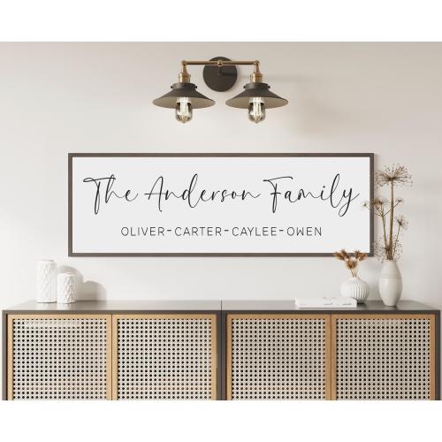 Personalized Family Name Sign - Custom Wood Framed Last Name Sign - Family Wall Decor