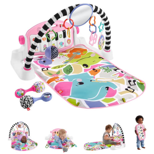 Fisher-Price Baby Musical Toy Set Glow and Grow Kick & Play Piano Gym Pink Playmat with 2 Rattle Maracas for Newborns Ages 0+ Months