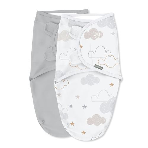 Ingenuity SwaddleMe Original Swaddle, 100% Cotton, Improves Sleep & Calms Startle Reflex, 0-3 Months, 1.0 TOG, 2-Pack, Baby Swaddle Blanket - Space & Clouds