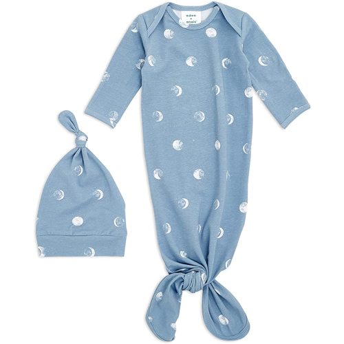 aden + anais Comfort Knit Knotted Newborn Baby Gown and Hat, 2 Piece Set, 0-3 Months