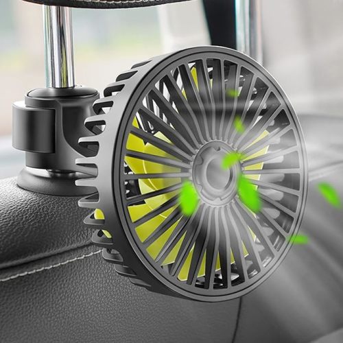 Qidoe Car Fan for Backseat, USB Powered Car Rear Seat Headrest Fans, 3 Speeds and 360 Degree Rotatable Cooling and Powerful Air Circulation Fans for Sedan, SUV, RV, Pickup, Truck, Van, Golf Vehicles