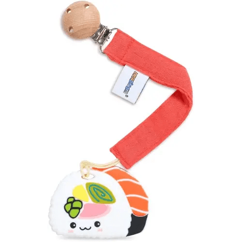 Baby Food Grade Silicone Teether Toy with Pacifier Clip Holder,Teething Pain Relief Toys Gift Set for 3 Months+ Boys and Girls,Freezer Safe,BPA Free (Sushi)