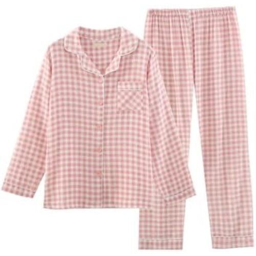 Womens Cotton Pajama Sets Long Sleeve Button Down Shirt and Pants Sleepwear 2 Piece Gingham Pj Set
