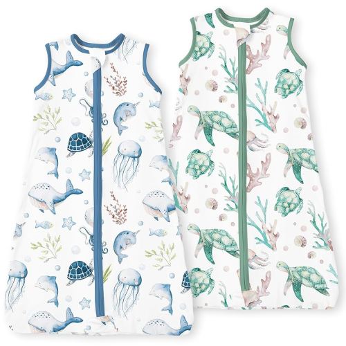 Sleep Sack 0-6 Months, 0.5TOG Summer Light Wearable Blanket with 2-way Zippers, Premium Soft Baby Sleeping Bag for 0-3-6 Months Baby, 2 Pack(Ocean Crew)