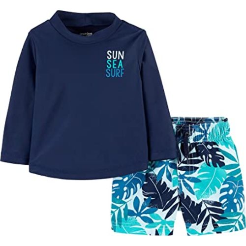 Simple Joys by Carter's Toddlers and Baby Boys' Swimsuit Trunk and Rashguard Set