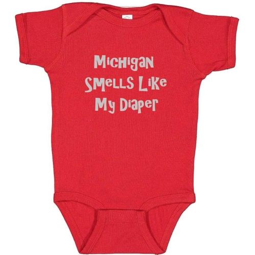 Ohio State Buckeyes Baby Infant Shower Birthday Gift Michigan Smells Like My Diaper Funny Rival Team Creeper Bodysuit