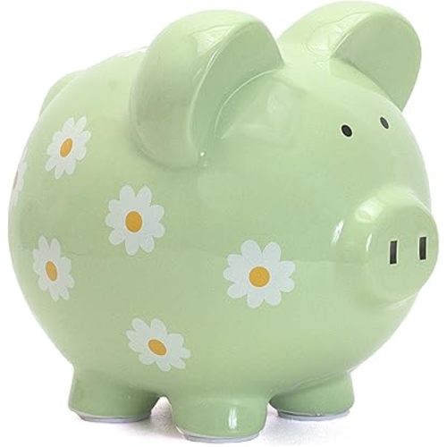 Child to Cherish Ceramic Piggy Bank for Girls, Daisy Green