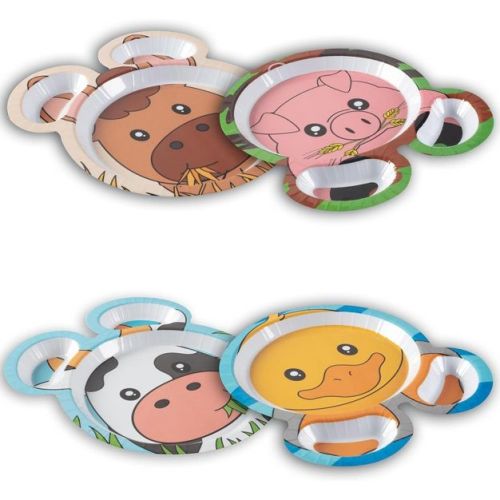 Bentology Farm Friends Mealtime Feeding Plates- Horse, Pig, Duck, Cow- Set of 4 Unique Cute Zoo Animal Pal Dishes for Kids- Divided Compartments