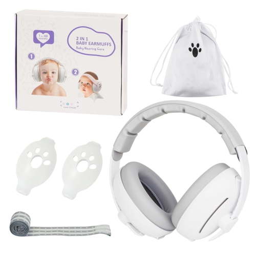 Jademall Baby Ear Muffs Noise Protection, 2-in-1 Baby Ear Muffs & Headphones, Noise Reducing Ear Protection for Infants & Toddlers (0-48 Months), Ideal for Airplane Travel & Outdoor - White