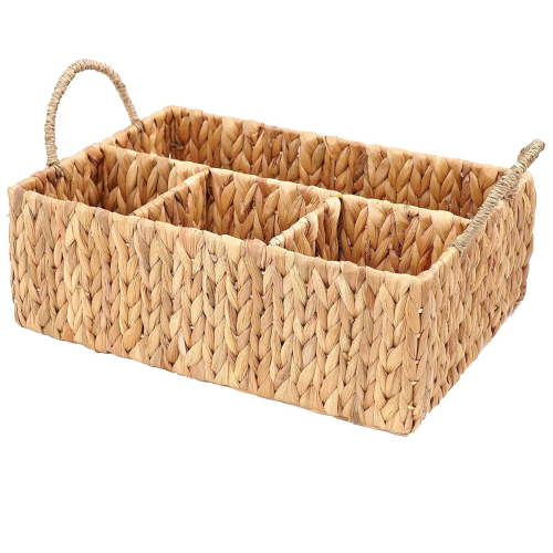 Laquedecraft Wicker 4 Section Rectangular Divided Storage Basket for Organizing Bathroom Kitchen Shelves