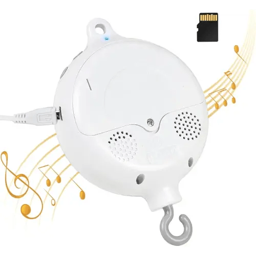 Bluetooth Mobile for Crib, Mobile Rotary Music Box Spinner with Rotating Hook,Crib Mobile Motor Spinner with 128MB SD Card(can Download Music),Volume Control
