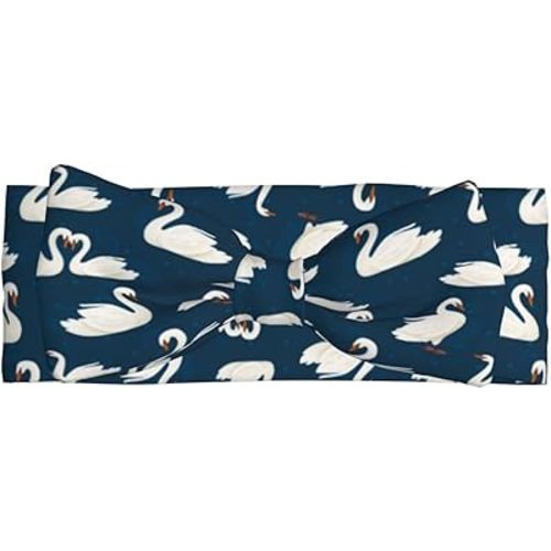 White Swam Navyblue Aesthetic Baby Bows Headbands-Baby Girl Bows For Baby Girls Newborn Headbands With Bows Infant Toddlers