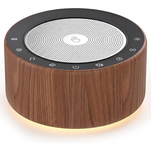 Kipcush White Noise Machine - Soft Non-Glare Nursery Lamp, 30 Soothing Sounds, 8 Color Lights, Max 8-Hour Timer for Baby & Adults (Walnut Wood, Standard)