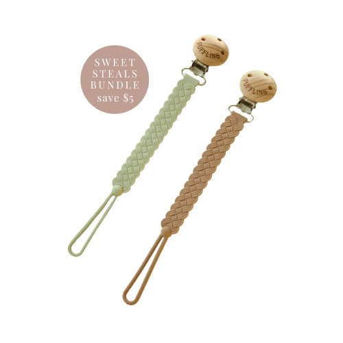 2-Pack Woven Silicone Pacifier Clip || Sage + Clay