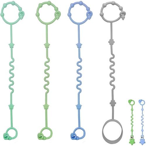 RTMOK Baby Toy Strap, Silicone Bottle Holding Clip, has 1 Toy Strap to Hold Bottles, 3 Toy Straps to Hold Any Toy, Plus 2 Free Silicone Pacifier Clips