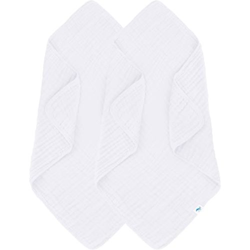 SWEET DOLPHIN Muslin Baby Bath Towels Blanket - 2 Pack 100% Cotton Towel for Babies, Infants, Toddlers - 40x40Inch - Highly Absorbent, White
