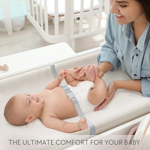 Soft Baby Diaper Changing Pad with Cotton Cover - Waterproof Changing Table Topper with Washable Cover and Safety Straps Fits All Standard Dressers - The Perfect Pad for Your Baby Girl or Boy - Beige